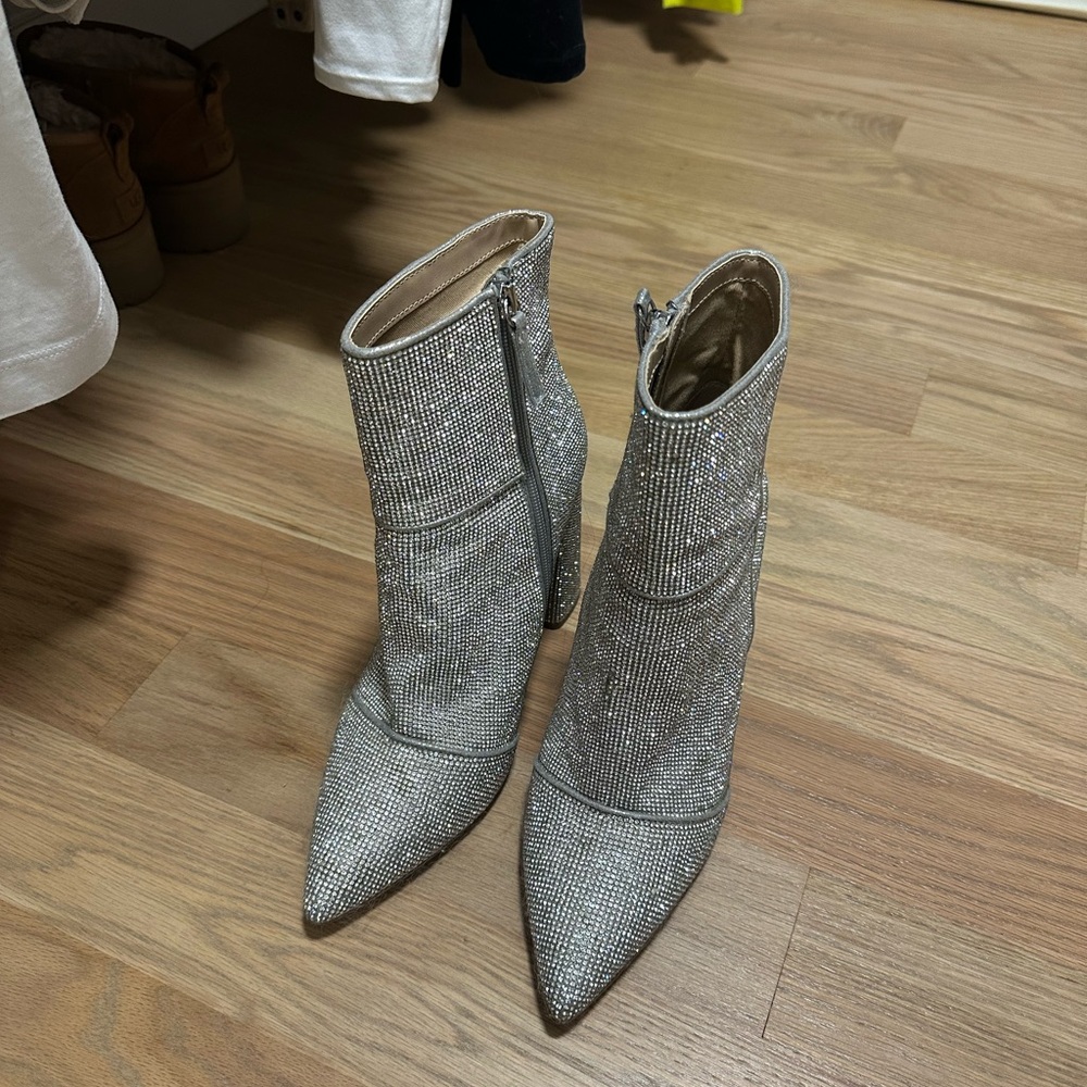Steve Madden Silver Rhinestone Ankle Boots